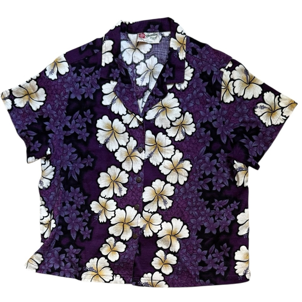 Hilo Hattie Purple and White Hawaiian Shirt Women’s Size Extra Large